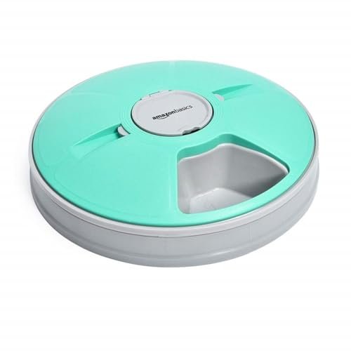 Amazon Basics Automatic Pet Feeder, Electronic Timed Dog and Cat Food Dispenser, 6 Portions, Plastic, Teal, 12
