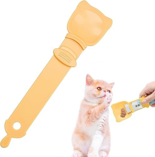 Inralimot 1pack Cat Strip Feeder and Pet Food Mixing Spoon,Orange Cats Stripe Squeeze Spoon Multifunctional Lickable Treat Feeding Dispenser for Cat Liquid Snack and Wet Food