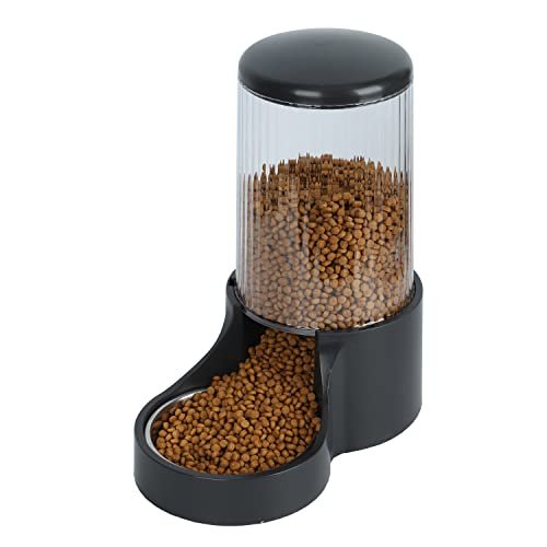 Makikuser Automatic Cat Feeder, 3.8L Large Automatic Feeders with Detachable Top Lid, Visible Bottle and Stainless Steel Bowl for Cat, Dog and Pet (Black)