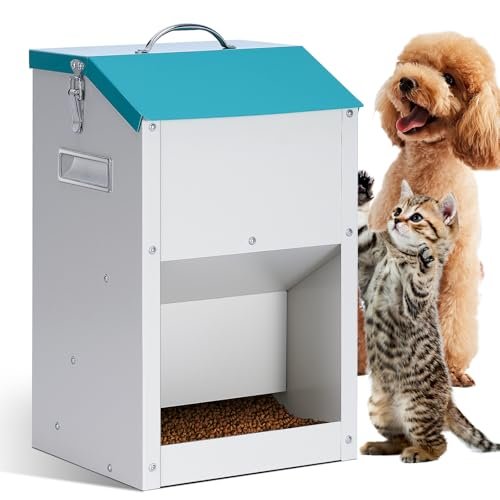KHEARPSL Automatic Cat Feeder Outdoor 59cups/14L Automatic Dog Feeder Cat Food Dispenser with Storage Gravity Pet Feeding Station Galvanized