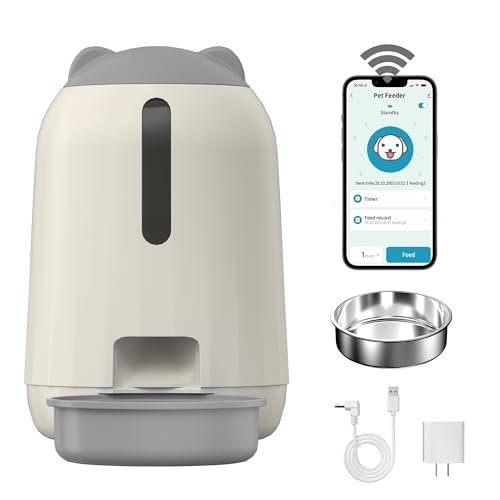 PAPIFEED Automatic Cat Feeder, 2.4G WiFi Auto Cat Food Dispenser with App Control, 3L Auto Pet Feeder with Dual Power Supply, Detachable for Easy Clean for Cats and Small Dogs, Grey