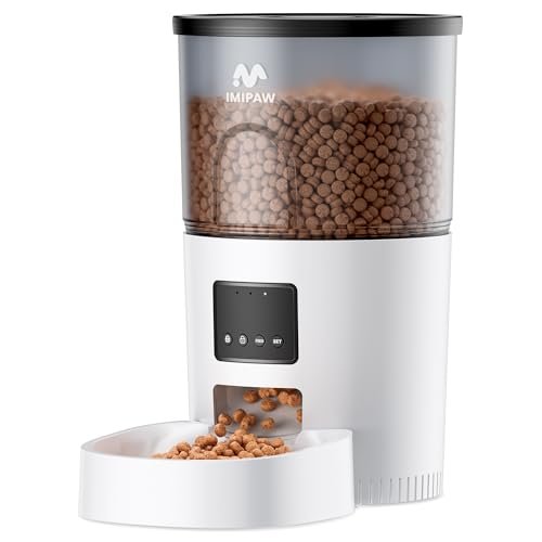 IMIPAW Automatic Cat Feeder - 3L Pet Dry Food Dispenser with Timed Programmable Portion Control, Dual Power Backup, Easy Set Up, 10 Meals Per Day for Cats and Puppies（Remote Not Supported）
