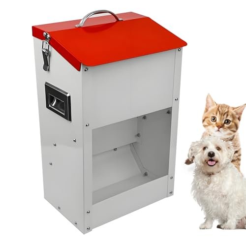 Gravity Automatic Cat Feeder Galvanized Small Animal Feeding Trough Food Dispenser for Cats Puppy 13L Outdoor Pets Feeder
