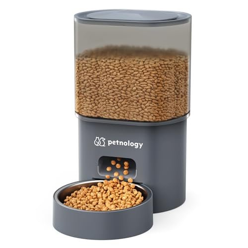 Petnology Automatic Cat Feeder, 3L Timed Cat Feeder for Dry Food with Programmable Portion Control, Dual Power Supply, Auto Pet Feeder for Cats with 1-4 Meals Per Day, Cat Food Dispenser