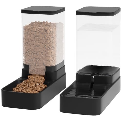 Wefeedy Automatic Cat Feeder and Water Dispenser in Set with Pet Food Bowl,Gravity Dog Waterer and Food Feeder for Small Medium Dog Cat Puppy Kitten Large Capacity(3.8L,Black)