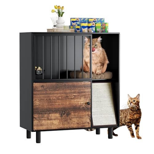 Cat Feeding Station, Dog Proof Cat Feeding Station with Cat Scratching Board, Elevated Cat Food Bowls with Cat Stand, Pet Food Storage with 2 Stainless Steel Bowls, Large Cat House for Indoor Cats