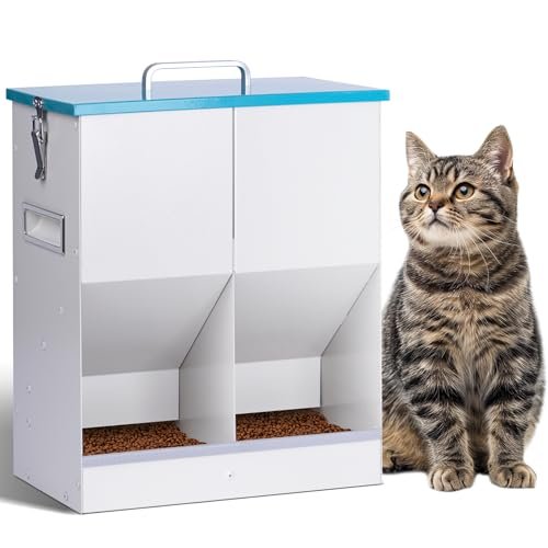 KHEARPSL Automatic Cat Feeder for 2 Cat, 42cups/10L Automatic Pet Feeder for Dogs and Cats, Multiple Cats Feeder Outdoor Large Capacity Galvanized Steel Gravity Pet Dog Dry Food Dispenser (10L)