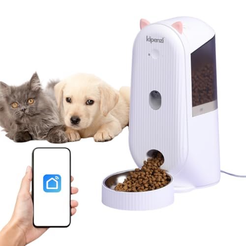 Kipenzi Smart Pet Feeder (FC-S03) – 4L Automatic Pet Feeder with Camera, Voice Recording, Scheduled Feeding – for Dogs, Cats, Rabbits and Hamsters [Pink Ears]