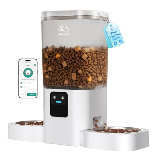 Frienhund Automatic Cat Feeders 2 Cat with Slow Feed: Dual Automatic Dog Feeder with 5G WiFi, cat Food Dispenser with Alexa for Multiple Pets, Detachable for Easy Clean - 29 Cup(7L Large Capacity)