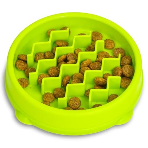 Catstages Kitty Slow Feeder Cat Bowl for Wet or Dry Cat Food, Helps Prevent Bloat & Improve Digestion, Non-Slip, BPA-Free, Small, Green