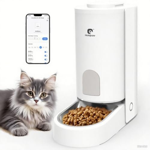HOLAPAW Automatic Cat Feeder - 2.4G WiFi Cat Food Dispenser, 3.7L Timed Pet Feeder with APP Control for Remote Feeding, 1-10 Meals per Day for Small Dog Kitten Indoor, Detachable for Cleaning