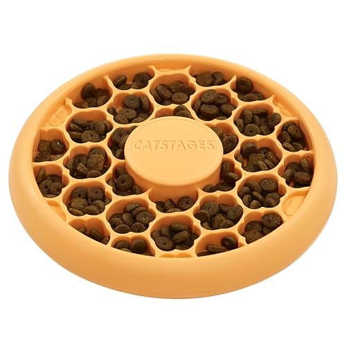 Catstages Cat Slow Feeder Bowl for Indoor Cats, Stimulating Treat Puzzle Toy, Dry or Wet Food, 1/2 Cup Capacity, One Size, Orange