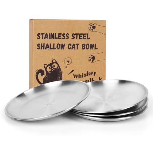 Petdream Conjunto De 4 Pratos Largos Para Gatos Com Bigodes, Tigelas De Aço Inoxidável, Tigela Rasa Para Comida, Tigela Para Alimentação De Gatinhos Em Ambientes Internos