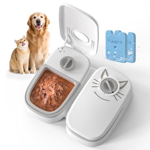NeatenWise Automatic 2-Meal Cat Feeder - 48H Timed Wet Cat Food Refrigerated Dispenser with 2 Ice Packs for Puppies and Kittens in Yogurt and Canned (Extra Large)