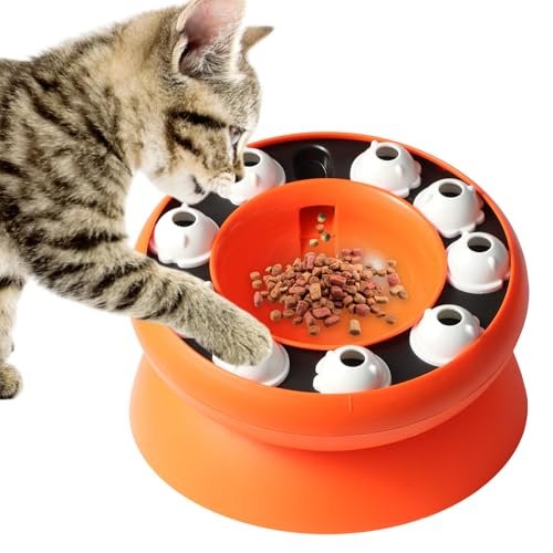 Cat Puzzle Feeder Slow Food Bowl – Interactive Slow Feeder Bowl for Indoor Cats, Treat Dispensing Enrichment Toy,Mental Stimulation and Boredom Relief (Orange)
