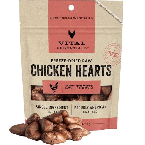 Vital Essentials Chicken Hearts Cat Treats, 1 oz | Freeze-Dried Raw | Single Ingredient | Grain Free, Gluten Free, Filler Free