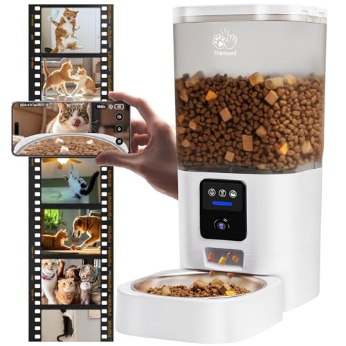 Frienhund Automatic Cat Feeder with 2K HD Camera: Automatic Dog Feeder with Night Vision, Cat Food Dispenser with 5G WiFi for Multiple Pet, Detachable for Easy Clean - 29 Cup (7L Large Capacity)