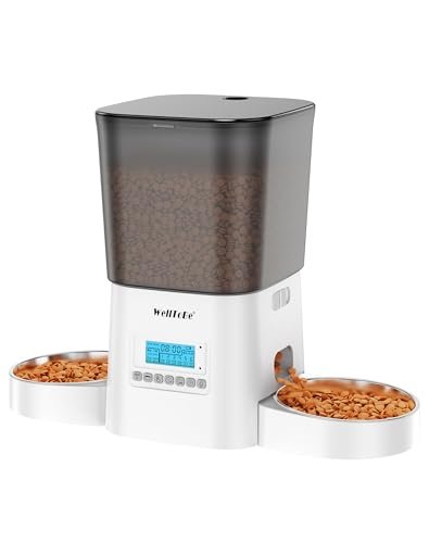 Automatic Cat Feeder, WellToBe 3.5L Timed Dry Food Dispenser for 2 Cats, Dual Power Supply (AC/Battery Backup) with 10-Second Voice Recorder, Programmable Pet Feeder for Multiple Cats