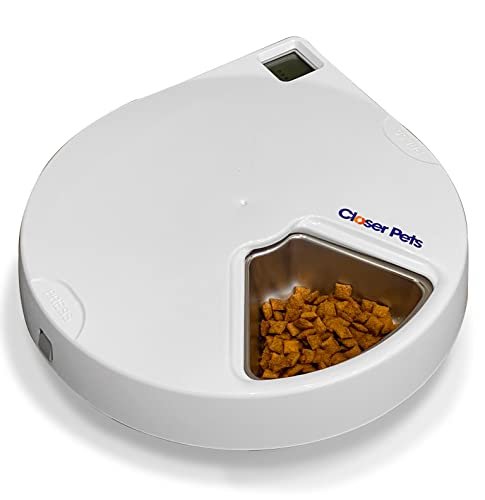 Cat Mate C500 5 Bowl Digital Timer-Controlled Automatic Pet Feeder - 5-Meal Feeder with Stainless Steel Bowl and Ice Packs, Wet or Dry Food, 5 Meals Up to 0.73 lb Each, White