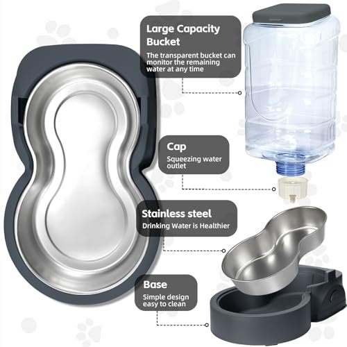 Automatic Cat Feeder and Water Dispenser with Stainless Steel Bowl Dog Gravity Food Feeder and Waterer for Small Medium Pets Puppy Kitten 1 Gallon x 2 - Image 3