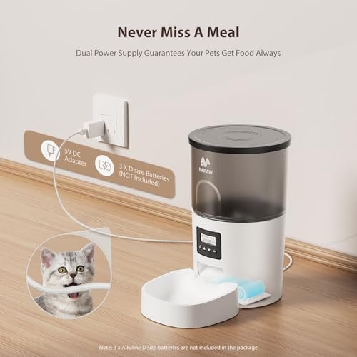 IMIPAW Automatic Cat Feeders, 3L Timed Cat Dry Food Dispenser, Dual Power Supply, Programmable Portion Size, Auto Pet Feeder for Cats and Small Dogs - Image 3