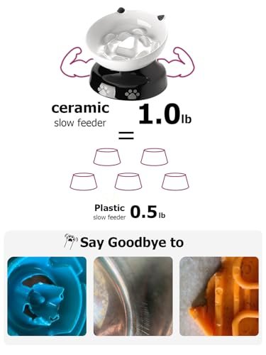 Y YHY Ceramic Cat Slow Feeder, Elevated Dog Food Bowl Tilted Design, Slow Feeder Bowl no Black Chin, Cat Shape for Dry and Wet Food - Image 5