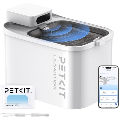 PETKIT EVERSWEET MAX Cordless Cat Water Fountain, 105 fl oz/3L Pet Water Fountain for Cats Dogs Inside, Automatic Cat Water Dispenser with Replacement Filter, App Control