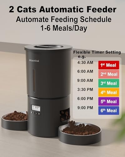 Dual Automatic Cat Feeder 2 Cats,6 Meals/Day,12 Portions/Meal,4.2L Dual Power Double Bowls Feeder,Dry Food Auto Pet Dispenser,10S Voice Record,Flexible Schedule Timer (Black,Stainless Dual Bowls) - Image 2