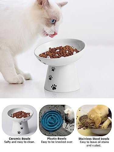 Y YHY Slow Feeder Cat Bowl, Ceramic Cat Slow Feeder Bowl, 6 Inches, Elevated, Anti Vomiting for Dry and Wet Food, White - Image 5