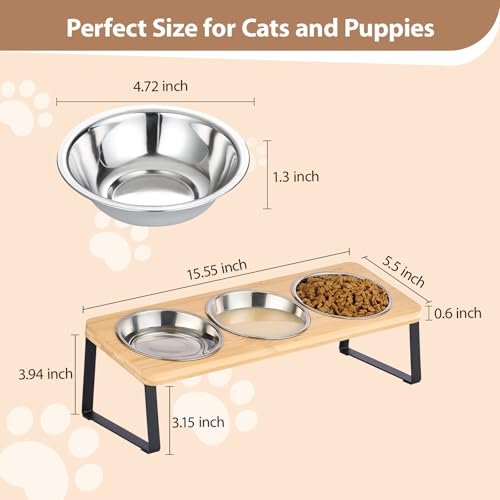 Lawfery Elevated Cat Bowls for Cats and Puppies, Whisker-Friendly 15° Tilted Raised Cat Food Bowl, Anti-Vomiting Design with 3 Stainless Steel Dishes - Image 4