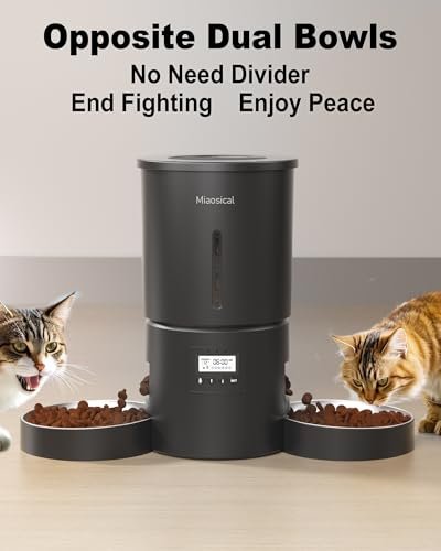 Dual Automatic Cat Feeder 2 Cats,6 Meals/Day,12 Portions/Meal,4.2L Dual Power Double Bowls Feeder,Dry Food Auto Pet Dispenser,10S Voice Record,Flexible Schedule Timer (Black,Stainless Dual Bowls) - Image 5