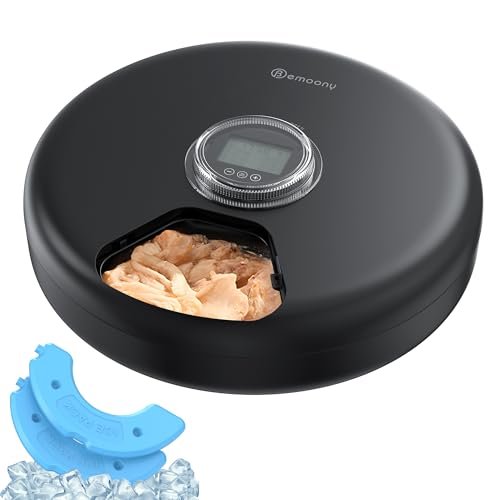 Automatic Cat Feeder Wet Food: Cordless Dog Foods Dispenser - Small Pet Fresh Food Refrigerated Container with 2 Ice Packs - Programmable Timer AA Battery Powered Kitten Feeding - 6 Meals Per Day