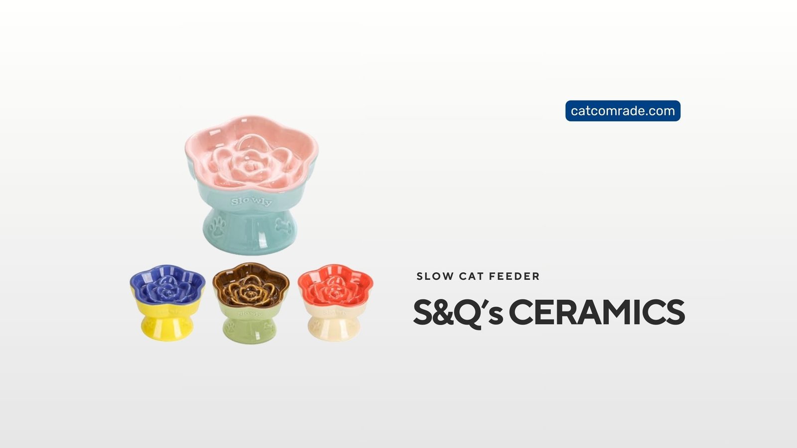 S&Q's CERAMICS Raised Slow Feeder Cat Bowl: Cute, Elevated, Pink Design