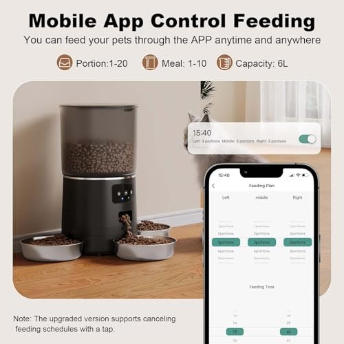 3-Cat Automatic Pet Feeder, 6L WiFi Cat Food Dispenser with APP Control, 1-10 Meal Programmable, Voice Recorder, Smart Alerts, Stainless Steel Bowls for Cats and Small Dogs (Black) - Image 2