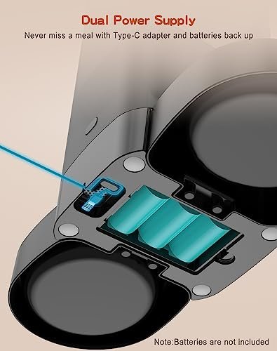 HoneyGuaridan Automatic Cat Feeder for Two Cats, Food Dispenser with Stainless Steel Bowl,Timed Cat Feeder Programmable 1-6 Meals Control, Dual Power Supply,10s Meal Call Black - Image 5