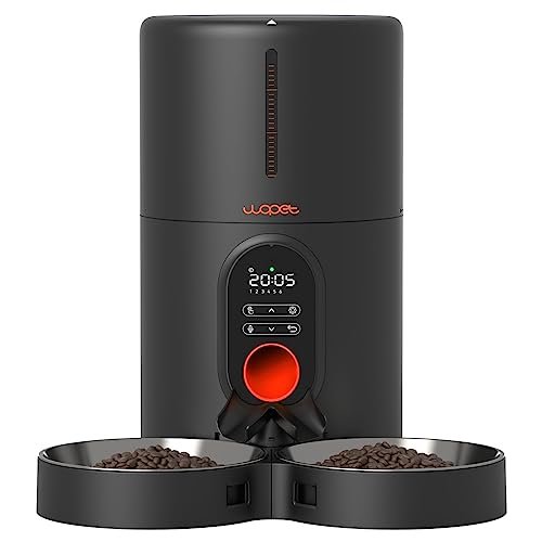 WOPET Automatic Cat Feeders 2 Cats-(𝟮𝟬𝟮5 𝗨𝗽𝗴𝗿𝗮𝗱𝗲) Timed Cat Feeder with Stainless Steel Bowl, Programmable 1-6 Meals Control, Dual Power Supply Auto Pet Feeder for Cats and Dogs