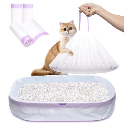 Elzrghs Cat Litter Box Liners Large, 30 Pack Jumbo Drawstring Cat Litter Bags, Extra Thick Litter Pan Liners Heavy Duty 36