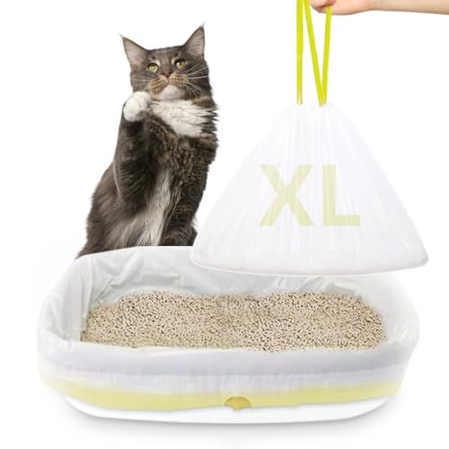 XUEPETT 24 PACK Jumbo Cat Litter Box Liners, Tear Resistant Heavy Duty Cat Litter Bags with Drawstring, Pre-Separated for Easy Access, Easy Cleanup