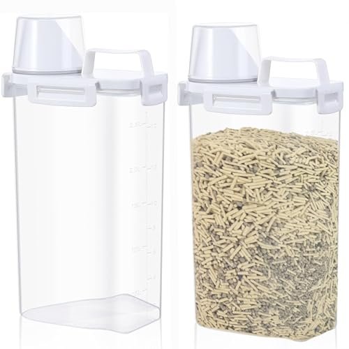 REEZEIVI 2 Pcs Cat Litter Storage Container Cat Litter Storage Bin with Airtight Lid and Handle,10 lbs cat litter container,Translucent Body,Moisture Cat Litter Storage