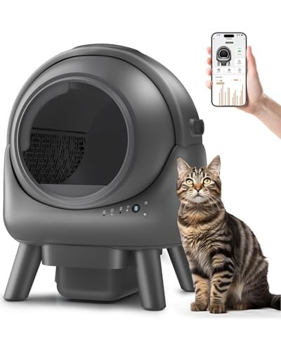 Self Cleaning Litter Box for Multiple Cats – Automatic Cat Litter Box with App Control, Odor-Free Waste Disposal, Dual Safety Sensors, Litter Bags, BlackGrayK4
