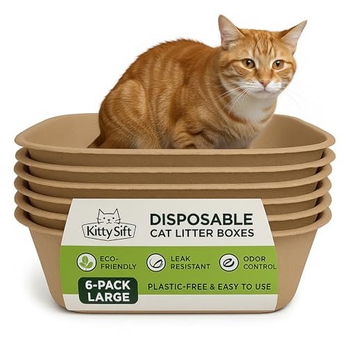 Kitty Sift Disposable Cat Litter Box Large, 6 Count, Durable Portable for Travel and Home, Eco-Friendly Disposable Litter Box Controls Odor