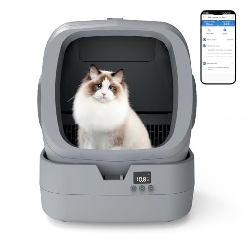 Automatic Cat Litter Box Self Cleaning - APP Control - Weight Monitoring - Ultra-Quiet, Medium Cats and Kittens Litter Box, Safe Anti-Pinch【Assembly Required】- Grey
