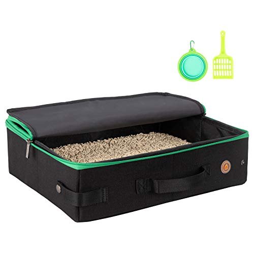 petisfam Portable Travel Litter Box for Cats with Lid to Contain Litter and Odor. Easy to Carry, Clean and Store. Easy for Car Travel, Hotle Stays, Flying with Cats