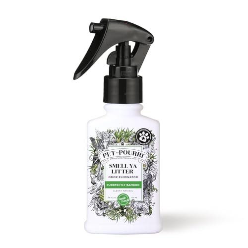 Pet-Pourri Smell Ya Litter Cat Litter Deodorizer Spray, Purrfectly Bamboo 3.4 Fl Oz, Up to 170 Uses, Pet Odor Remover with Essential Oils for Air, Carpet, Urine, Vet Recommended, Bergamot Bamboo Scent