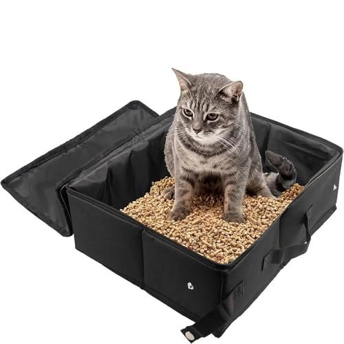 Portable Cat Travel Litter Box with Zipped Lid, Foldable Travel Litter Box, No Leakage, No Smell, Waterproof, Easy to Carry, Easy to Use in Hotels, Car