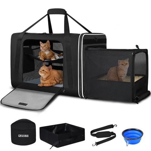 Petskd Side Expandable Extra Large Cat Carrier with Litter Box Area, 24