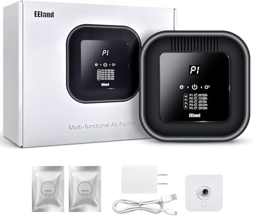 EEland Cat Litter Deodorizer – 99% Odor Removal, Ozone Air Purifier for Pets, Strong Odor Eliminator for Litter Box, Toilet, Closet, Cabinet, Shoe, Garage, Small Room – Black