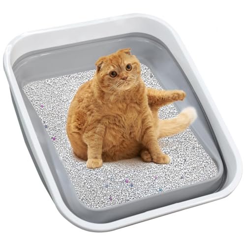 Maohegou Large Cat Litter Box for Kittens to Senior Cat, Elderly and Fat Cat,Elderly cat Mobility Issues,Foldable Travel Litter Box with Scoop (Grey)