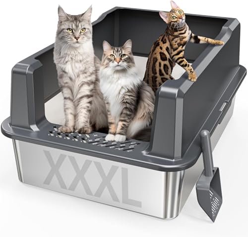 Extra Large XXL Stainless Steel Cat Litter Box with Lid, 26