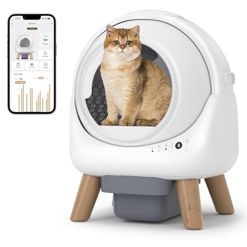 SHETAZ Self Cleaning Litter Box,Automatic Cat Litter Box for Multiple Cats,Robot with APP Control,Dual Safety Protection,Odor-Free Waste Disposal Includes Trash Bags,White